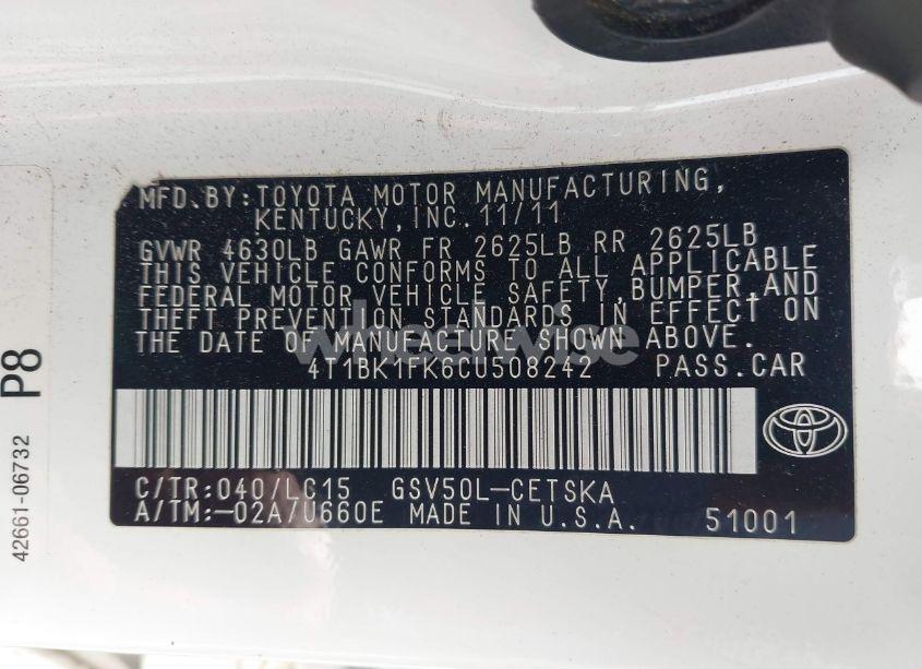 Photo 9 of 2012 Toyota Camry SE V6 (VIN 4T1BK1FK6CU508242)