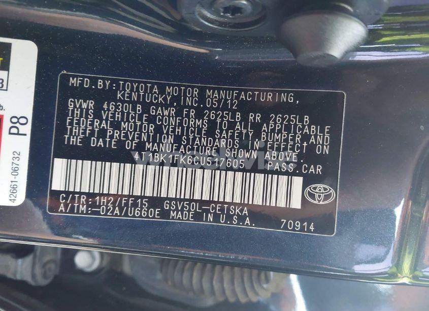 Photo 9 of 2012 Toyota Camry SE V6 (VIN 4T1BK1FK6CU517605)