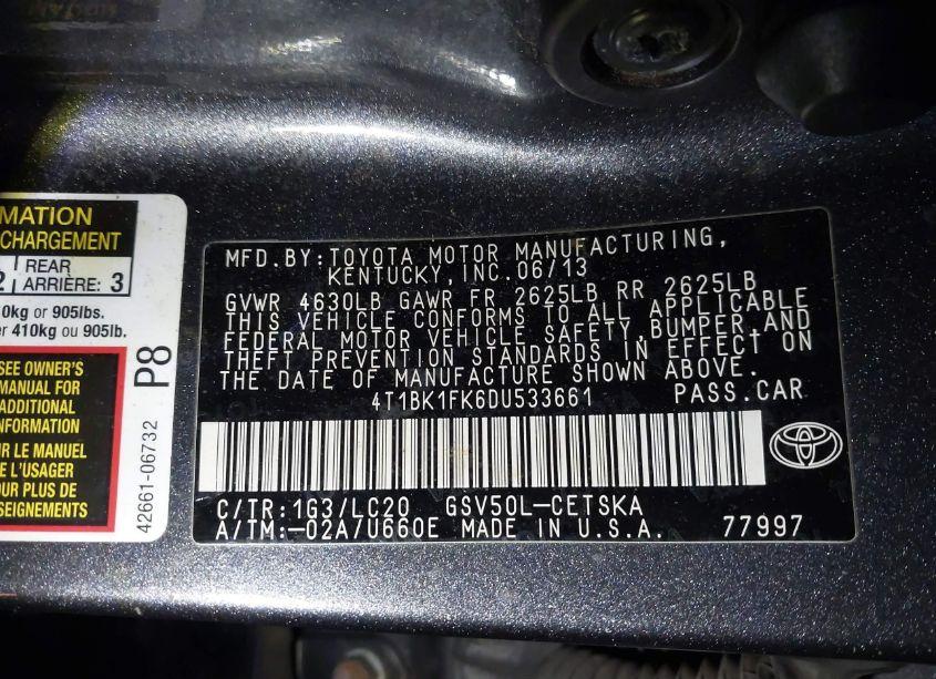 Photo 9 of 2013 Toyota Camry SE V6 (VIN 4T1BK1FK6DU533661)