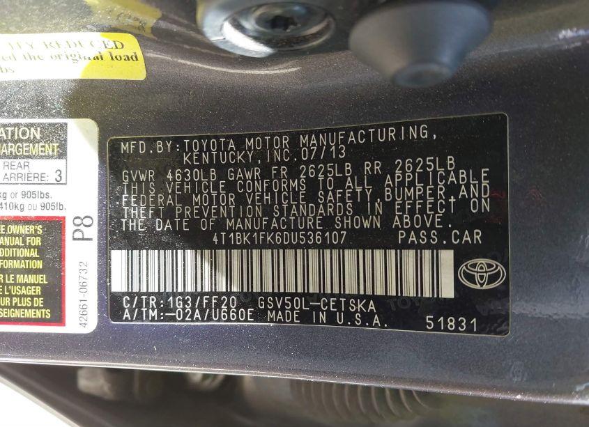 Photo 9 of 2013 Toyota Camry SE V6 (VIN 4T1BK1FK6DU536107)