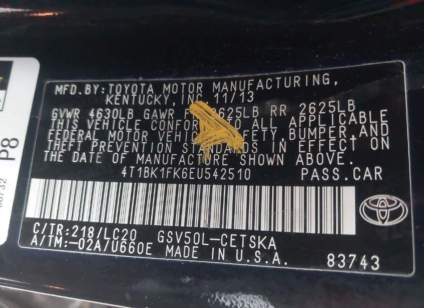 Photo 9 of 2014 Toyota Camry SE V6 (VIN 4T1BK1FK6EU542510)