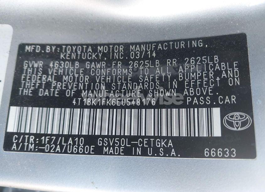 Photo 9 of 2014 Toyota Camry XLE V6 (VIN 4T1BK1FK6EU548176)