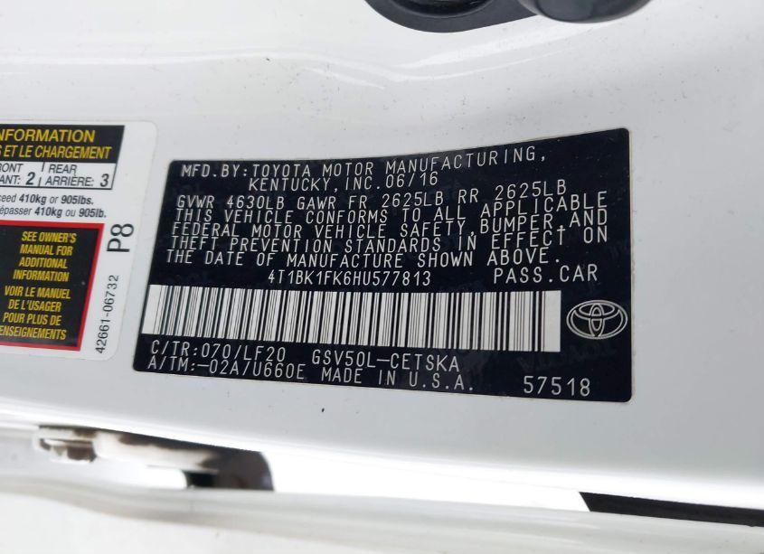 Photo 9 of 2017 Toyota Camry XSE V6 (VIN 4T1BK1FK6HU577813)