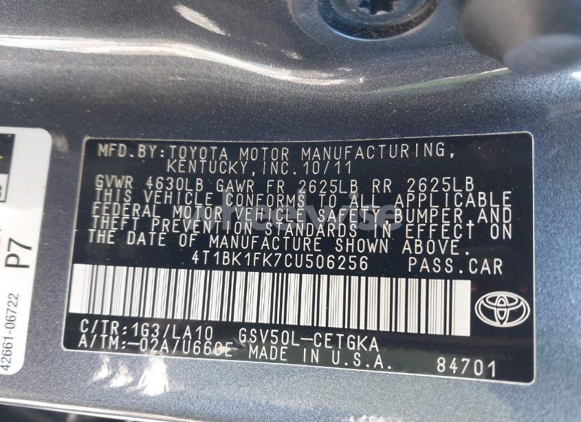 Photo 9 of 2012 Toyota Camry XLE V6 (VIN 4T1BK1FK7CU506256)