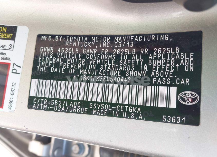 Photo 9 of 2014 Toyota Camry XLE V6 (VIN 4T1BK1FK7EU540443)