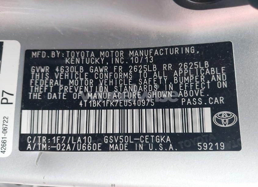 Photo 9 of 2014 Toyota Camry XLE V6 (VIN 4T1BK1FK7EU540975)