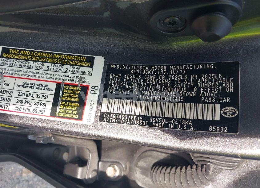 Photo 9 of 2014 Toyota Camry SE V6 (VIN 4T1BK1FK7EU541415)