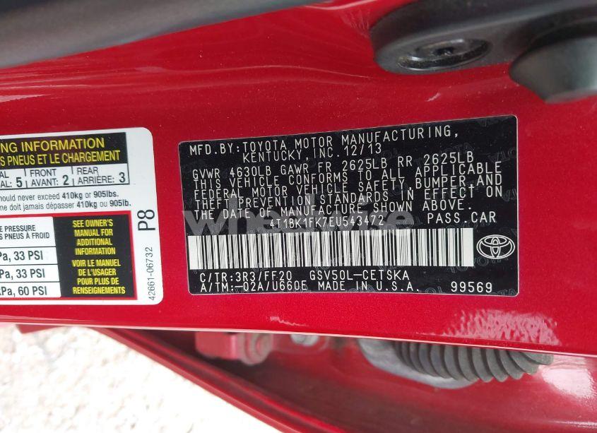 Photo 9 of 2014 Toyota Camry SE V6 (VIN 4T1BK1FK7EU543472)