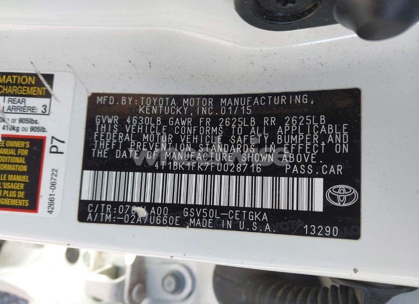 Photo 9 of 2015 Toyota Camry XLE V6 (VIN 4T1BK1FK7FU028716)