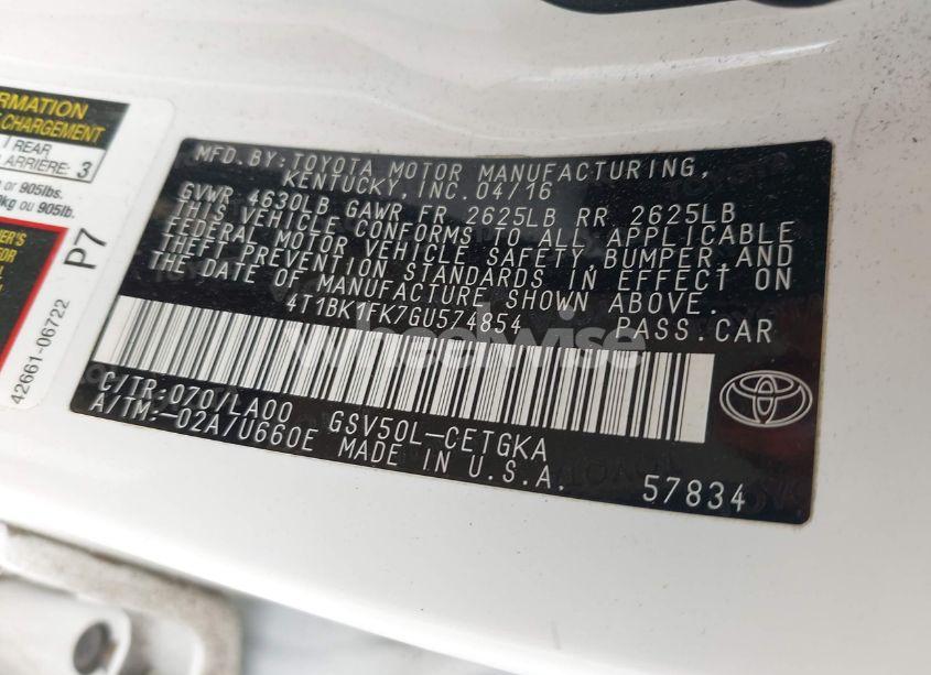 Photo 9 of 2016 Toyota Camry XLE V6 (VIN 4T1BK1FK7GU574854)