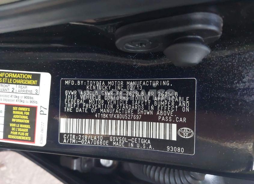 Photo 9 of 2013 Toyota Camry XLE V6 (VIN 4T1BK1FK8DU527697)