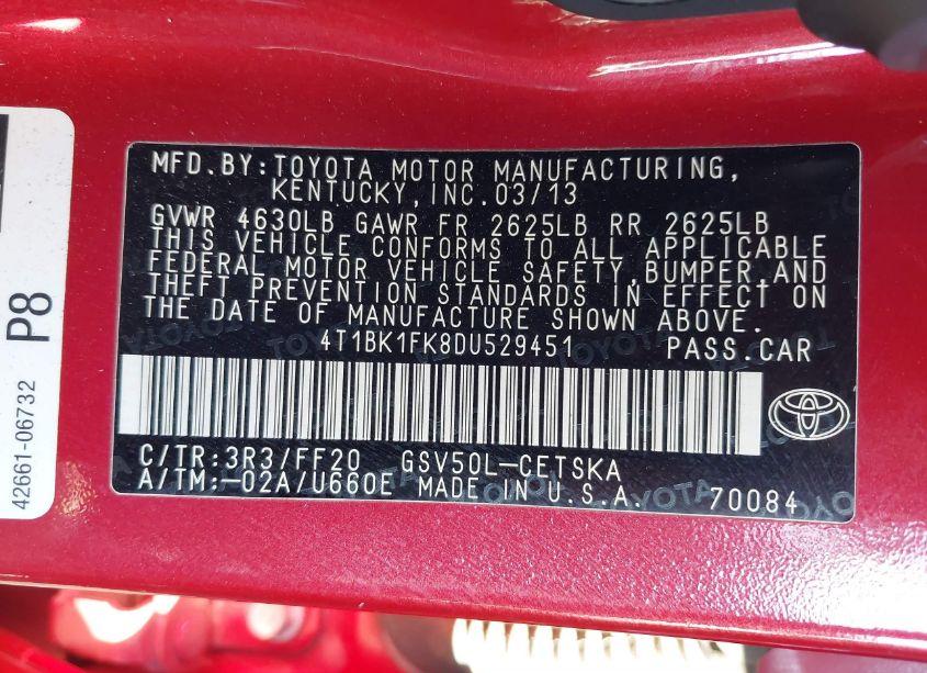 Photo 9 of 2013 Toyota Camry SE V6 (VIN 4T1BK1FK8DU529451)