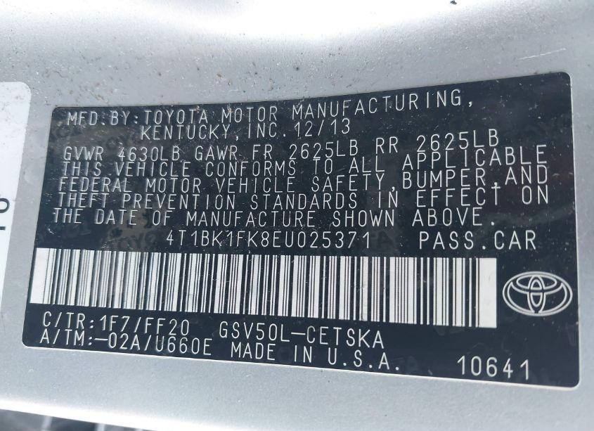 Photo 9 of 2014 Toyota Camry SE V6 (VIN 4T1BK1FK8EU025371)