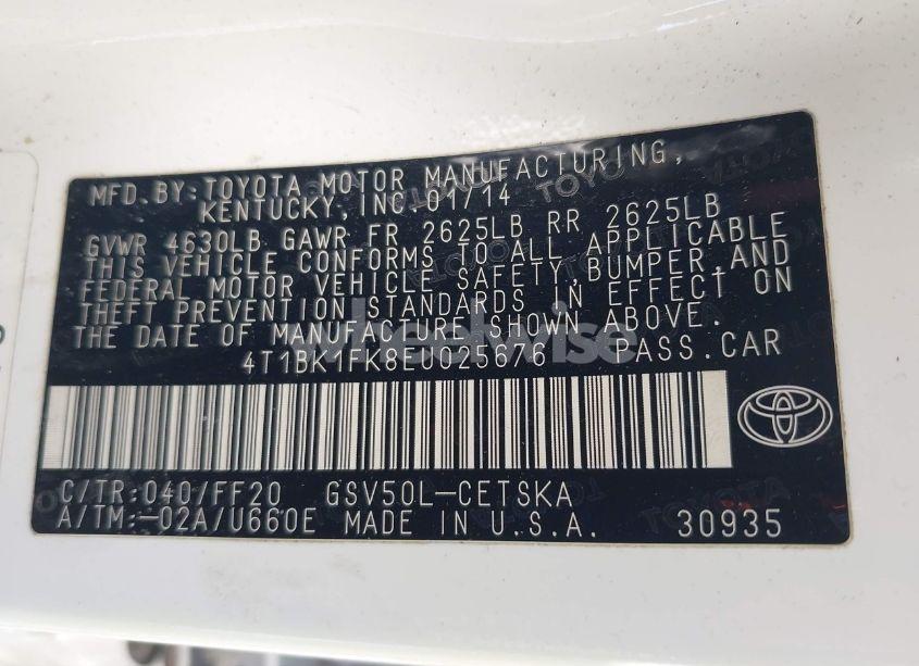 Photo 9 of 2014 Toyota Camry SE V6 (VIN 4T1BK1FK8EU025676)