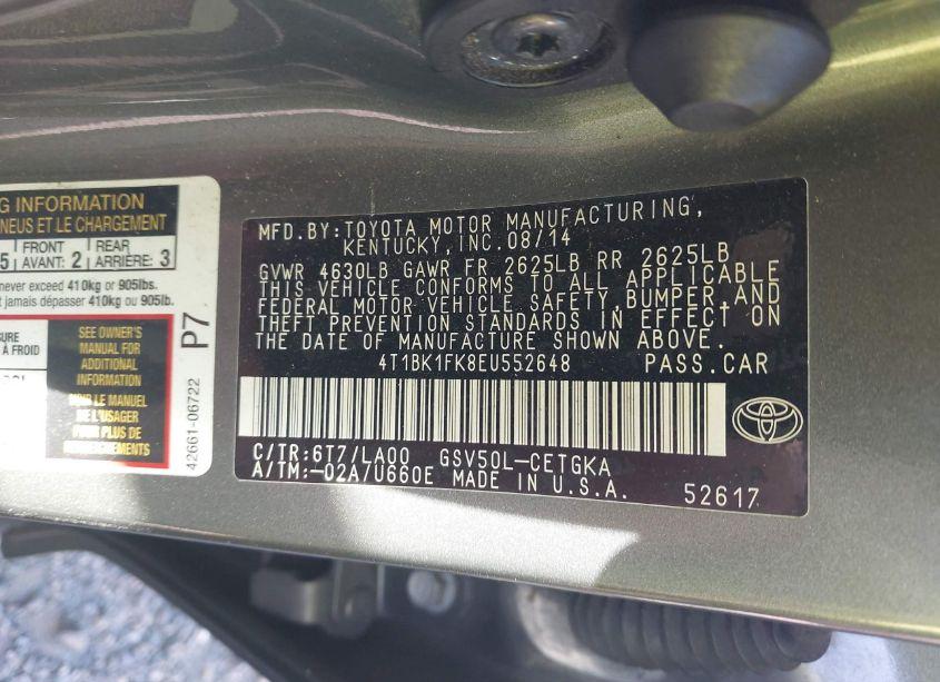 Photo 9 of 2014 Toyota Camry XLE V6 (VIN 4T1BK1FK8EU552648)