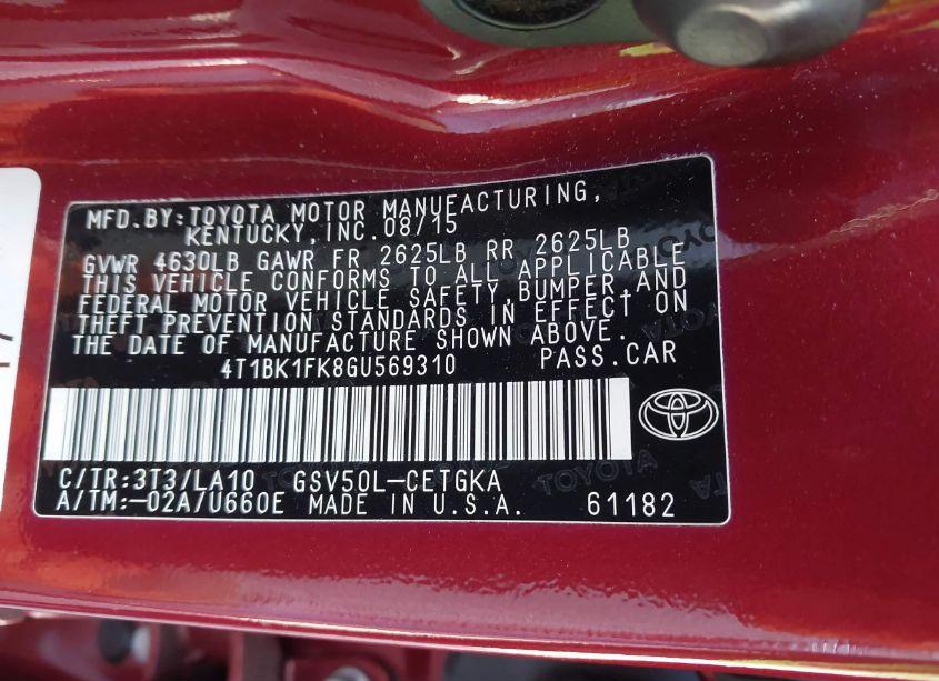 Photo 9 of 2016 Toyota Camry XLE V6 (VIN 4T1BK1FK8GU569310)