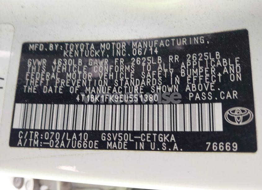 Photo 9 of 2014 Toyota Camry XLE V6 (VIN 4T1BK1FK9EU551380)