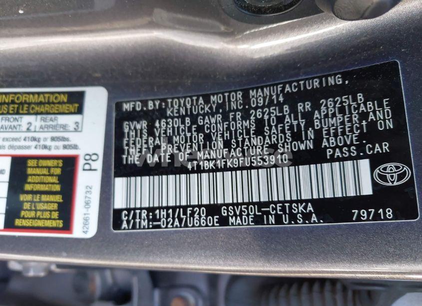Photo 9 of 2015 Toyota Camry XSE V6 (VIN 4T1BK1FK9FU553910)