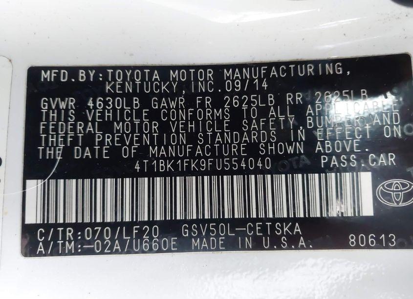 Photo 9 of 2015 Toyota Camry XSE V6 (VIN 4T1BK1FK9FU554040)