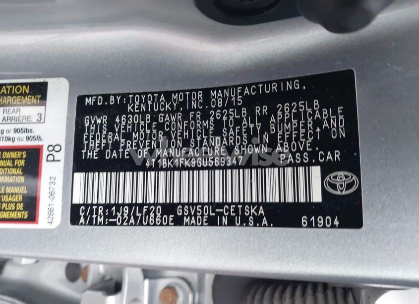 Photo 9 of 2016 Toyota Camry XSE V6 (VIN 4T1BK1FK9GU569347)