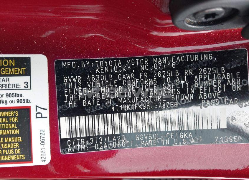 Photo 9 of 2017 Toyota Camry XLE V6 (VIN 4T1BK1FK9HU578759)