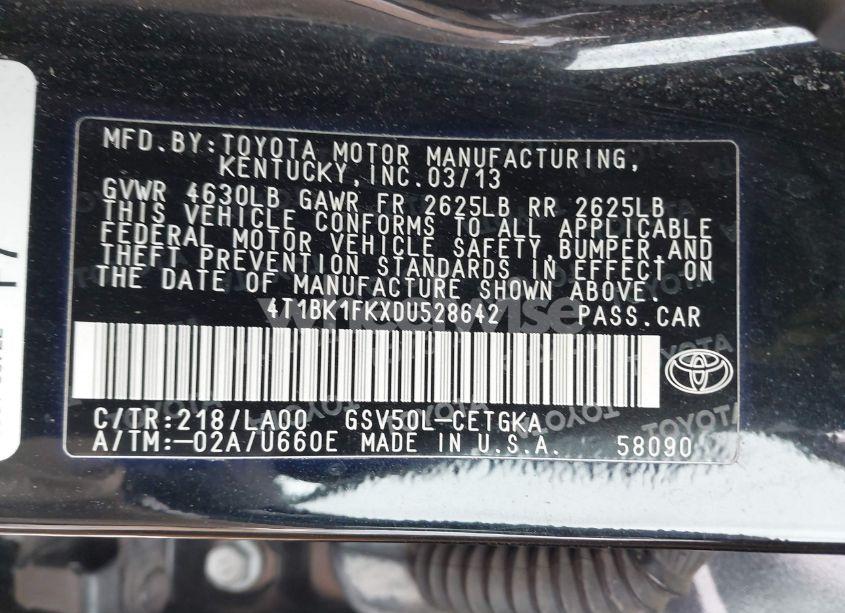 Photo 9 of 2013 Toyota Camry XLE V6 (VIN 4T1BK1FKXDU528642)