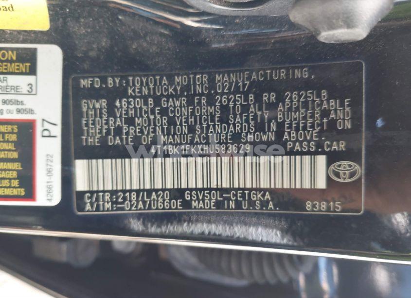 Photo 9 of 2017 Toyota Camry XLE V6 (VIN 4T1BK1FKXHU583629)