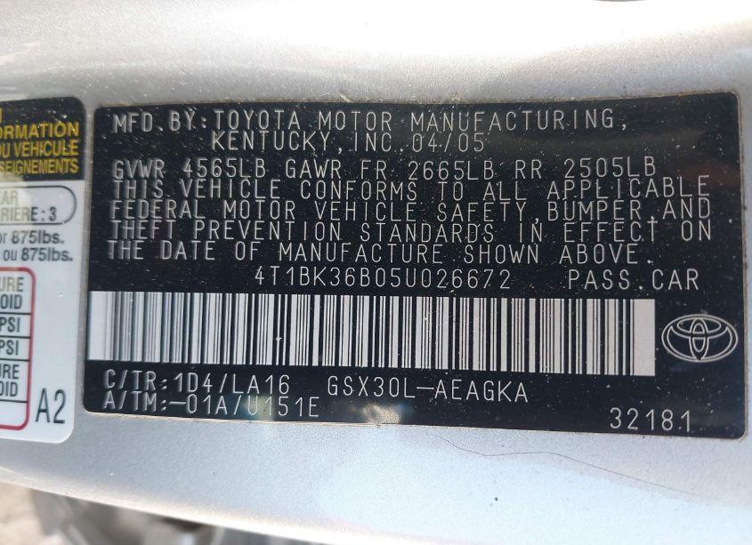Photo 9 of 2005 Toyota Avalon XLS (VIN 4T1BK36B05U026672)