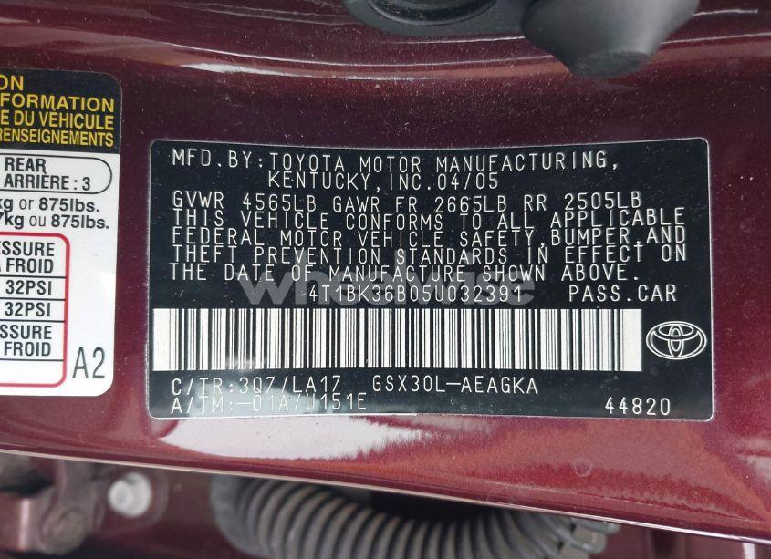 Photo 9 of 2005 Toyota Avalon XLS (VIN 4T1BK36B05U032391)