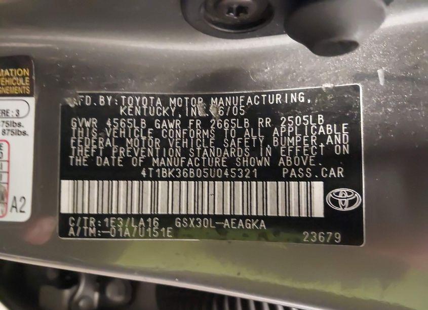Photo 9 of 2005 Toyota Avalon XLS (VIN 4T1BK36B05U045321)