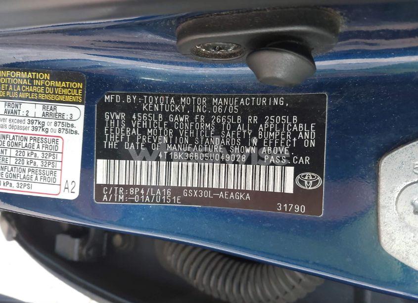 Photo 9 of 2005 Toyota Avalon XLS (VIN 4T1BK36B05U049028)