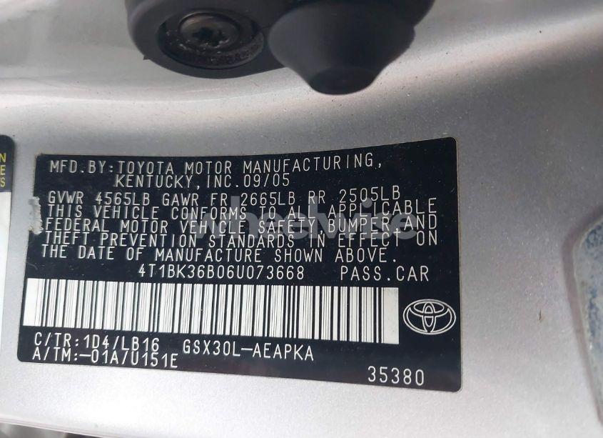 Photo 9 of 2006 Toyota Avalon LIMITED (VIN 4T1BK36B06U073668)