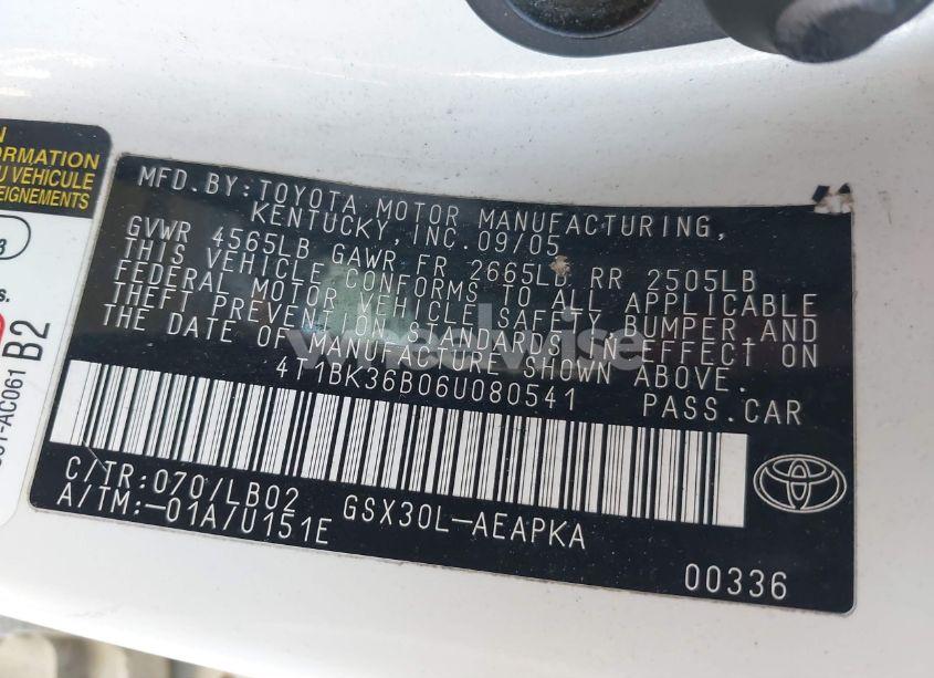 Photo 9 of 2006 Toyota Avalon LIMITED (VIN 4T1BK36B06U080541)