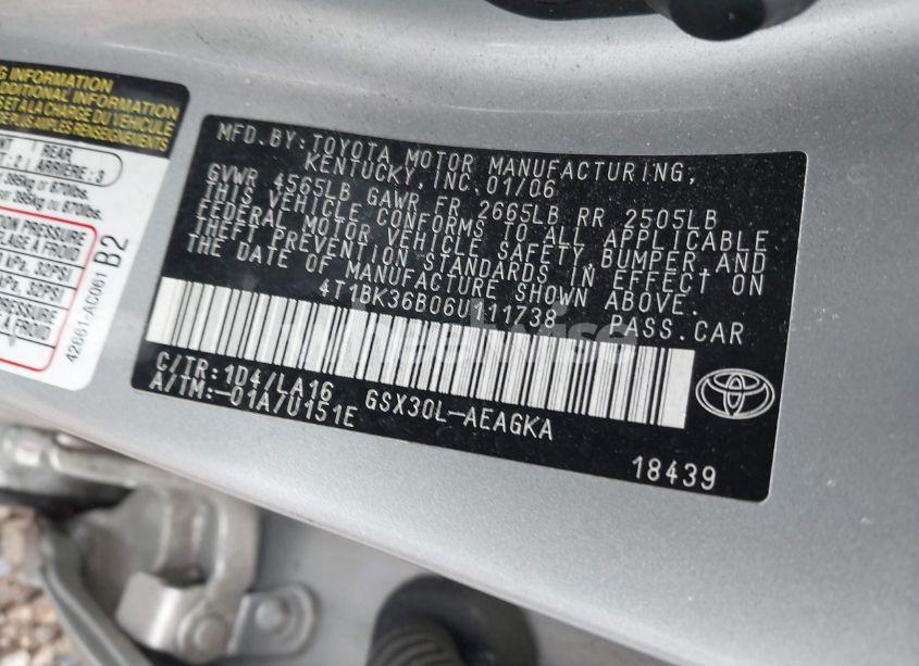 Photo 9 of 2006 Toyota Avalon XLS (VIN 4T1BK36B06U111738)