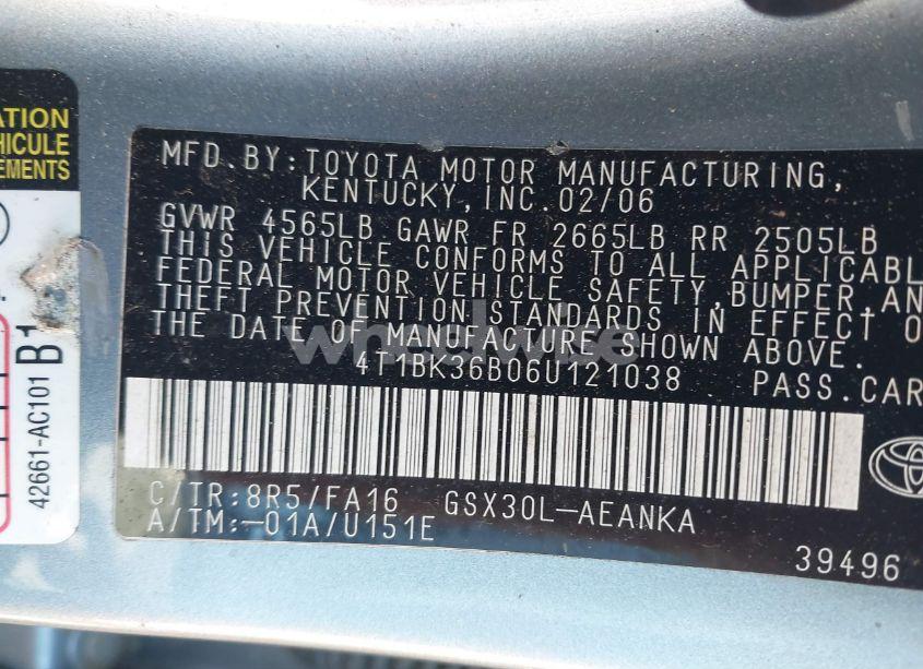 Photo 9 of 2006 Toyota Avalon XL (VIN 4T1BK36B06U121038)