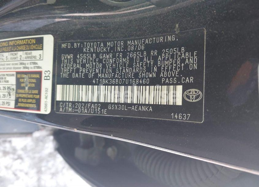 Photo 9 of 2007 Toyota Avalon XL (VIN 4T1BK36B07U168460)