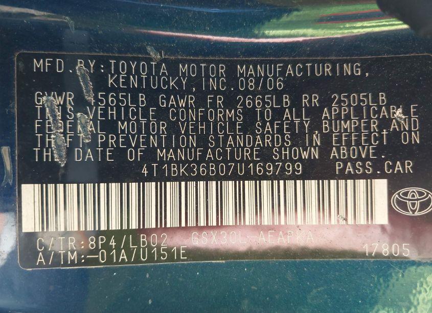 Photo 9 of 2007 Toyota Avalon LIMITED (VIN 4T1BK36B07U169799)