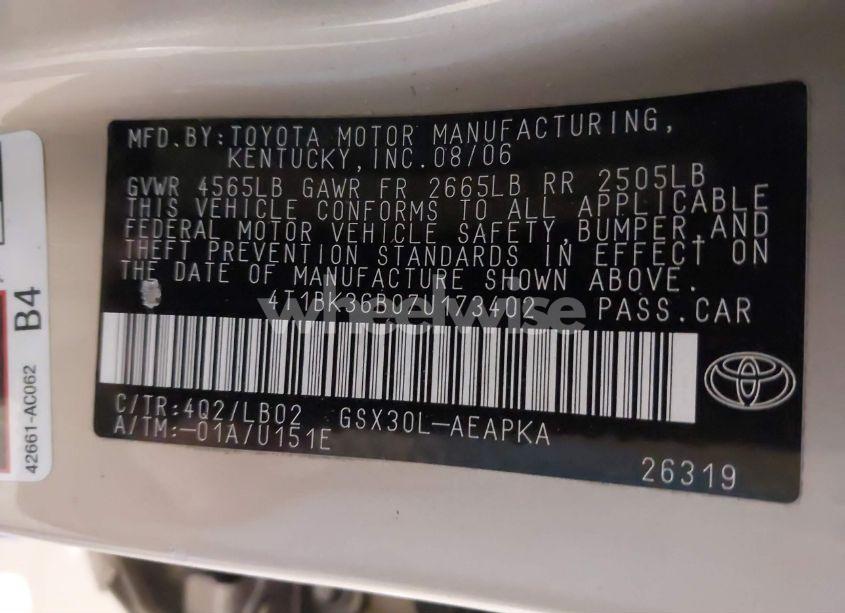 Photo 9 of 2007 Toyota Avalon LIMITED (VIN 4T1BK36B07U173402)