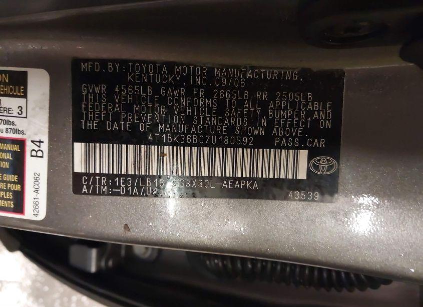 Photo 9 of 2007 Toyota Avalon LIMITED (VIN 4T1BK36B07U180592)