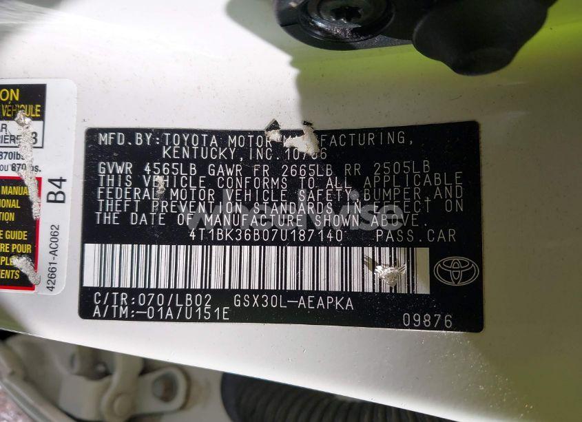 Photo 9 of 2007 Toyota Avalon LIMITED/TOURING/XL/XLS (VIN 4T1BK36B07U187140)