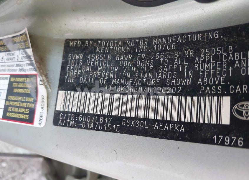 Photo 9 of 2007 Toyota Avalon LIMITED (VIN 4T1BK36B07U190202)