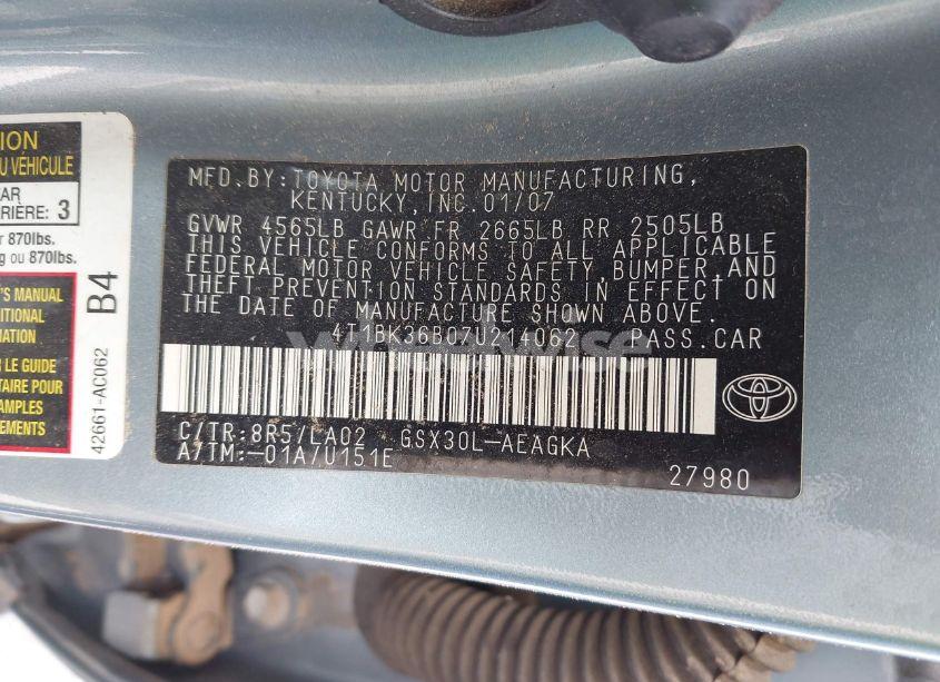 Photo 9 of 2007 Toyota Avalon XLS (VIN 4T1BK36B07U214062)