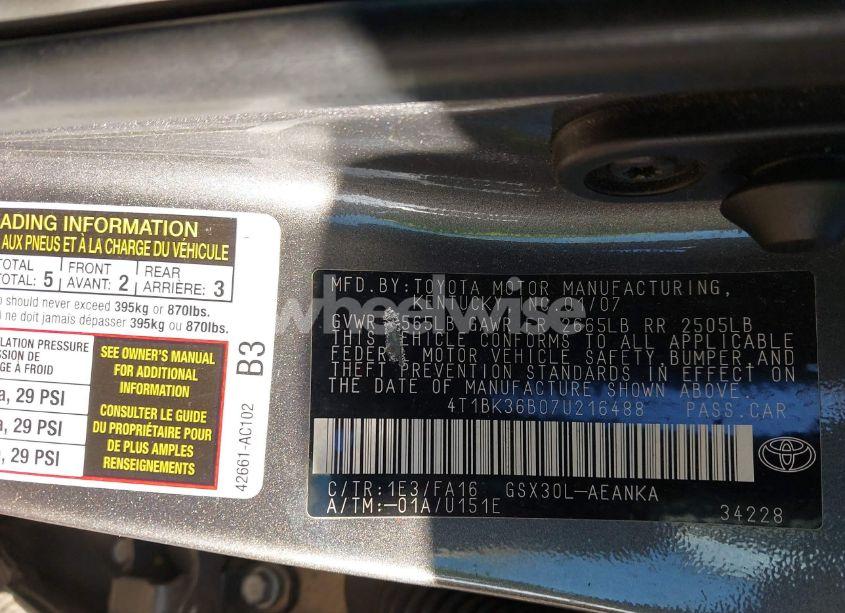 Photo 9 of 2007 Toyota Avalon XL (VIN 4T1BK36B07U216488)