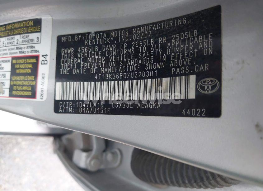 Photo 9 of 2007 Toyota Avalon XLS (VIN 4T1BK36B07U220301)
