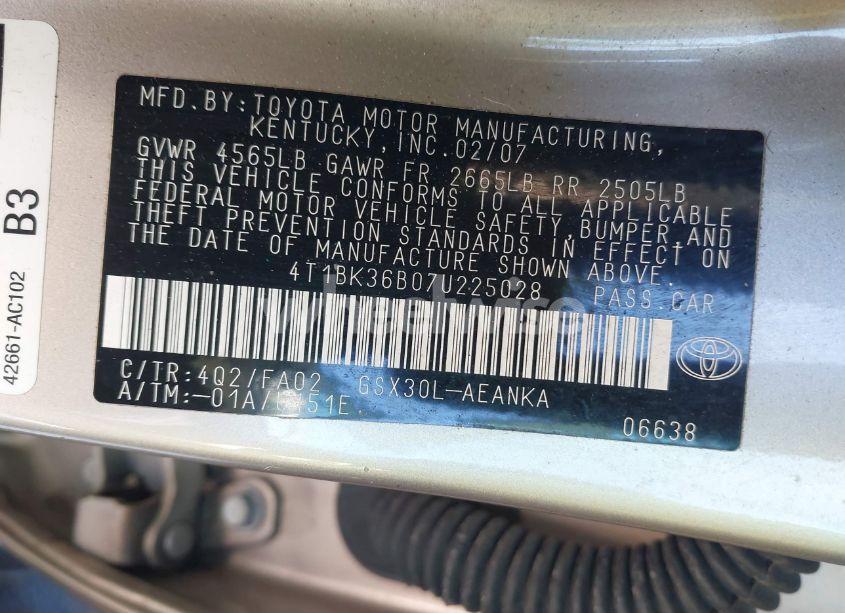 Photo 9 of 2007 Toyota Avalon XL (VIN 4T1BK36B07U225028)