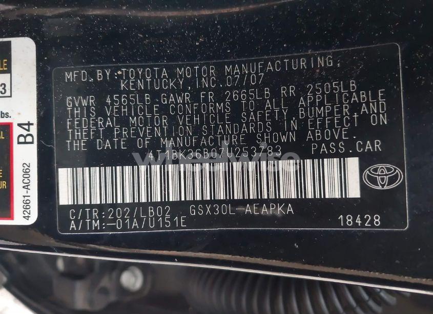 Photo 9 of 2007 Toyota Avalon LIMITED (VIN 4T1BK36B07U253783)