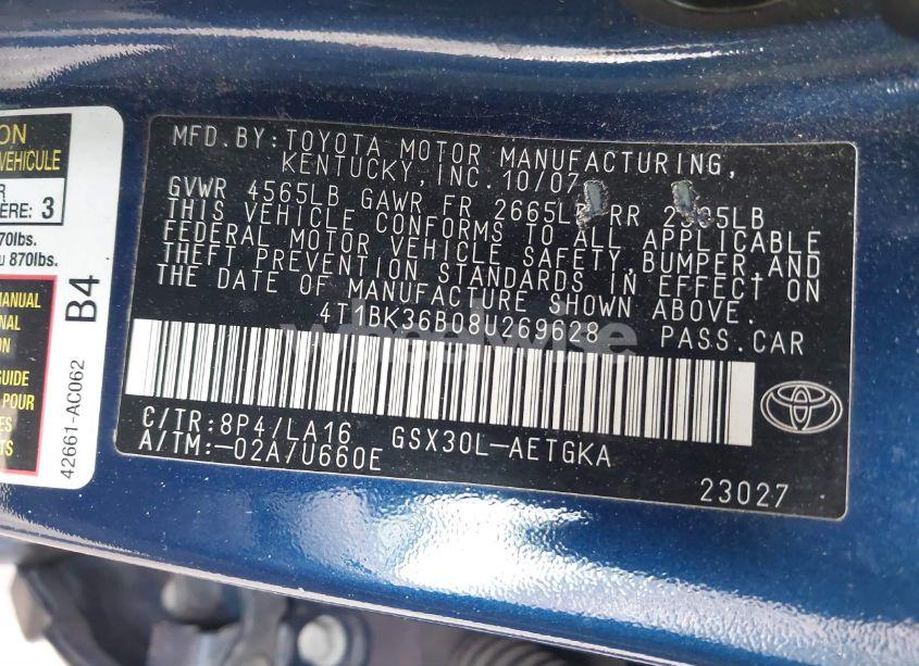 Photo 9 of 2008 Toyota Avalon XLS (VIN 4T1BK36B08U269628)