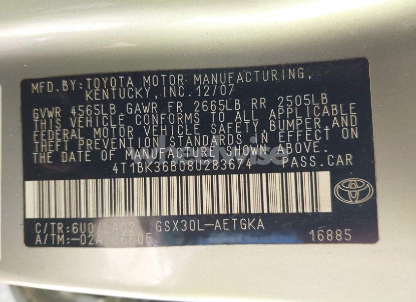 Photo 9 of 2008 Toyota Avalon XLS (VIN 4T1BK36B08U283674)