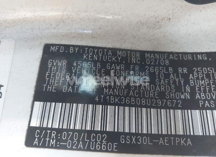 Photo 9 of 2008 Toyota Avalon LIMITED (VIN 4T1BK36B08U297672)