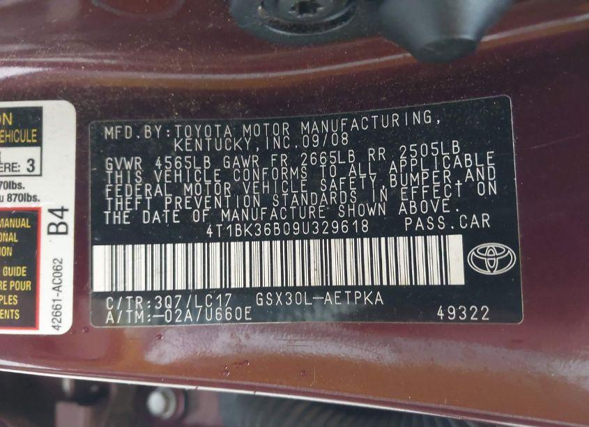 Photo 9 of 2009 Toyota Avalon LIMITED (VIN 4T1BK36B09U329618)